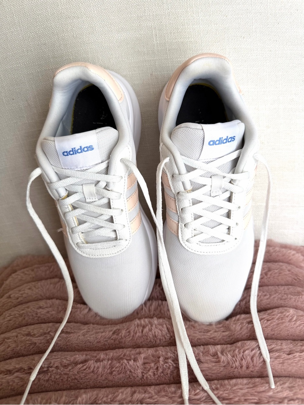 adidas White Sneakers with Light Pink Three Stripes